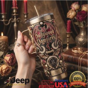 Hollywood Vampires Gothic Bat & Rose Luxury Gold Tone 40oz Tumbler