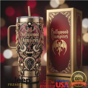 Hollywood Vampires Gothic Bat & Rose Luxury Gold Tone 40oz Tumbler