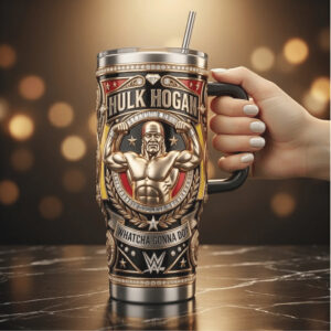 Hulk Hogan “Whatcha Gonna Do” WWE Legend 3D Gold Embossed Tumbler