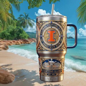 Illinois Fighting Illini Oskee Wow Wow Custom Engraved Yeti Tumbler