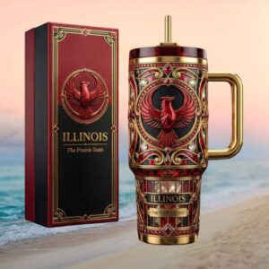 Illinois The Prairie State Cardinal Emblem Ruby & Gold Luxury Tumbler