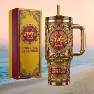 Iowa State Cyclones Go Cyclones NCAA 3D Luxury Gold & Ruby Fan Tumbler & Box