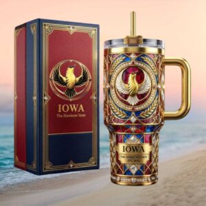 Iowa The Hawkeye State Luxury Gold & Stained Glass Tumbler with Gift Box
