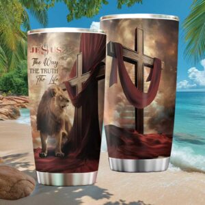 Jesus The Way The Truth The Life Christian Lion and Cross Religious Tumbler