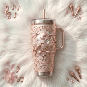 Jigglypuff 3D Embossed Rose Gold Tumbler Musical Notes Edition with Handle