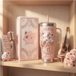 Jigglypuff 3D Embossed Rose Gold Tumbler Musical Notes Edition with Handle