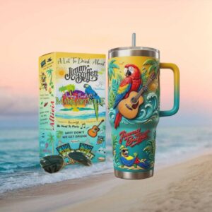 Jimmy Buffett Margaritaville Tribute Parrot & Guitar 3D Embossed Tumbler