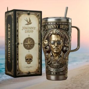 Johnny Depp Art Never Fades Compass & Skull Collector Tumbler with Box