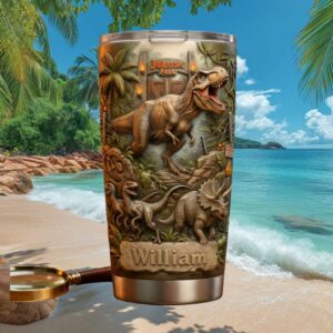 Jurassic Park T Rex 3D Embossed Style Tumbler Personalized Name Dinosaur Tumbler