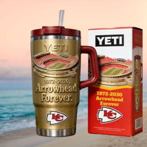 Kansas City Chiefs Arrowhead Forever 1972 2030 Custom Gold Yeti Tumbler