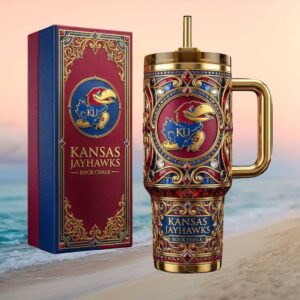 Kansas Jayhawks Rock Chalk NCAA 3D Jeweled Luxury Fan Tumbler & Gift Box