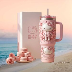 Kawaii Hello Kitty Pink 3D Embossed Luxury Insulated Travel Tumbler