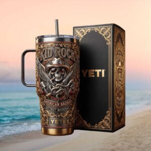 Kid Rock “American Badass” Detroit Michigan 3D Skull & Pistons Tumbler