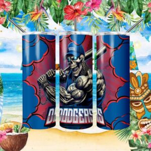 LA Dodgers Baseball Skull Hitter Comic Style Tumbler Design
