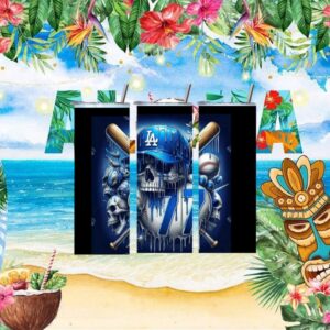LA Dodgers Blue Drip Skull and Baseball Bats Tumbler Wrap