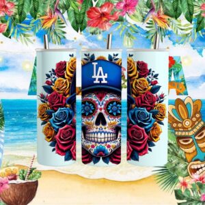 LA Dodgers Sugar Skull Day of the Dead Floral Baseball Tumbler