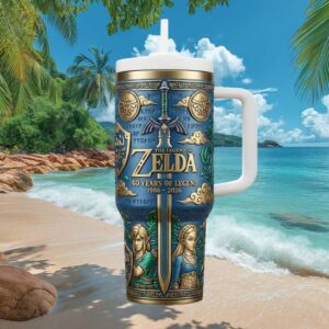 Legend of Zelda 40th Anniversary 40oz Tumbler with Handle Link & Zelda 1986 2026 Commemorative Travel Tumbler