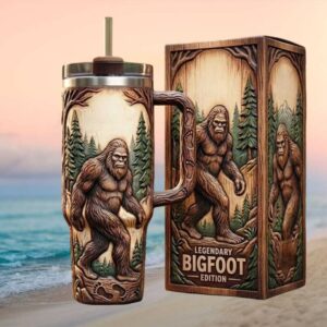 Legendary Bigfoot Edition 3D Wood Carved Style 40oz Tumbler with Gift Box