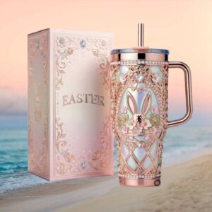 Luxury Easter Bunny Floral Embossed Rose Gold 40oz Tumbler with Gift Box