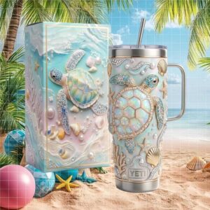 Luxury Mother of Pearl Sea Turtle Nautical Insulated Cup