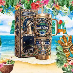 Luxury Seattle Seahawks NFC Champions Gold Filigree 40oz Tumbler with Box