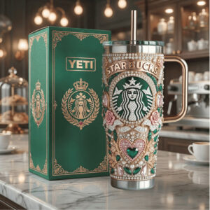 Luxury Starbucks Emerald & Pearl 40oz Tumbler with Handle