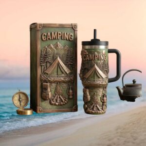 Majestic Mountain Camping Scene 3D Sculpted Outdoor Adventure Tumbler