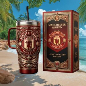 Manchester United “Legacy of Glory” Gold Embossed Red Insulated Coffee Tumbler