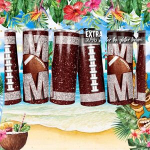 Maroon Glitter Football Mom Personalized Sports Skinny Tumbler Wrap PNG