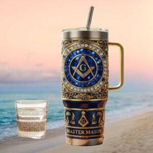 Master Mason Freemasonry Blue and Gold Embossed 40oz Tumbler