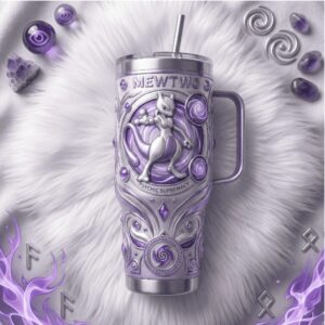 Mewtwo Pokemon Psychic Supremacy 40oz 3D Embossed Tumbler