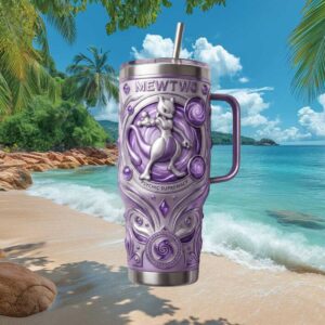 Mewtwo Psychic Supremacy 3D Sculpted Purple Anime Tumbler