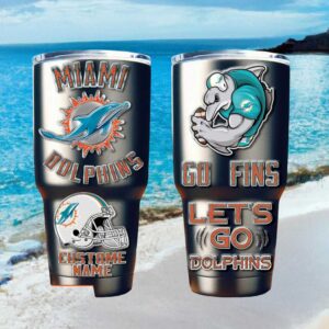 Miami Dolphins Go Fins Personalized Name & Number Travel Mug