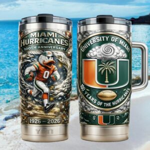 Miami Hurricanes 100 Years of the Hurricanes Silver Artistic Edition Tumbler