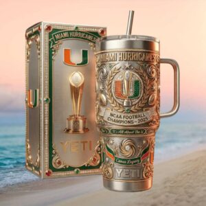 Miami Hurricanes 2025 NCAA Football Champions Luxury Gold & Silver Yeti Tumbler