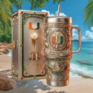 Miami Hurricanes 2025 NCAA Football Champions Luxury Gold & Silver Yeti Tumbler