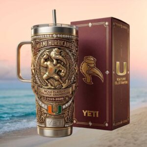Miami Hurricanes Sebastian the Ibis Mascot 2025 2026 NCAA Playoff Champions Tumbler