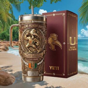 Miami Hurricanes Sebastian the Ibis Mascot 2025 2026 NCAA Playoff Champions Tumbler