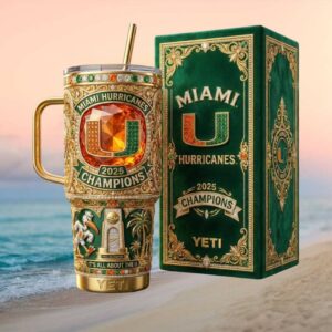 Miami Hurricanes “The U” 2025 Champions Limited Edition Emerald & Gold Jewel Tumbler