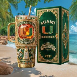 Miami Hurricanes “The U” 2025 Champions Limited Edition Emerald & Gold Jewel Tumbler