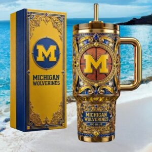 Michigan Wolverines Go Blue NCAA Basketball 3D Embossed Insulated Tumbler & Gift Box