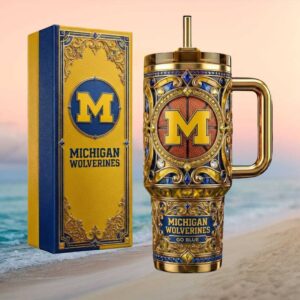 Michigan Wolverines Go Blue NCAA Basketball 3D Embossed Insulated Tumbler & Gift Box