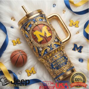 Michigan Wolverines “Go Blue” NCAA Basketball 3D Jeweled 40oz Tumbler