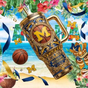 Michigan Wolverines NCAA Basketball Gold & Blue Jewel 3D Insulated Tumbler