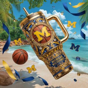 Michigan Wolverines NCAA Basketball Gold & Blue Jewel 3D Insulated Tumbler