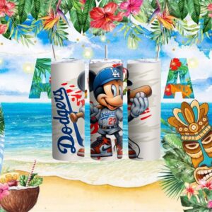 Mickey Mouse Los Angeles Dodgers Baseball Fan Art Tumbler Wrap