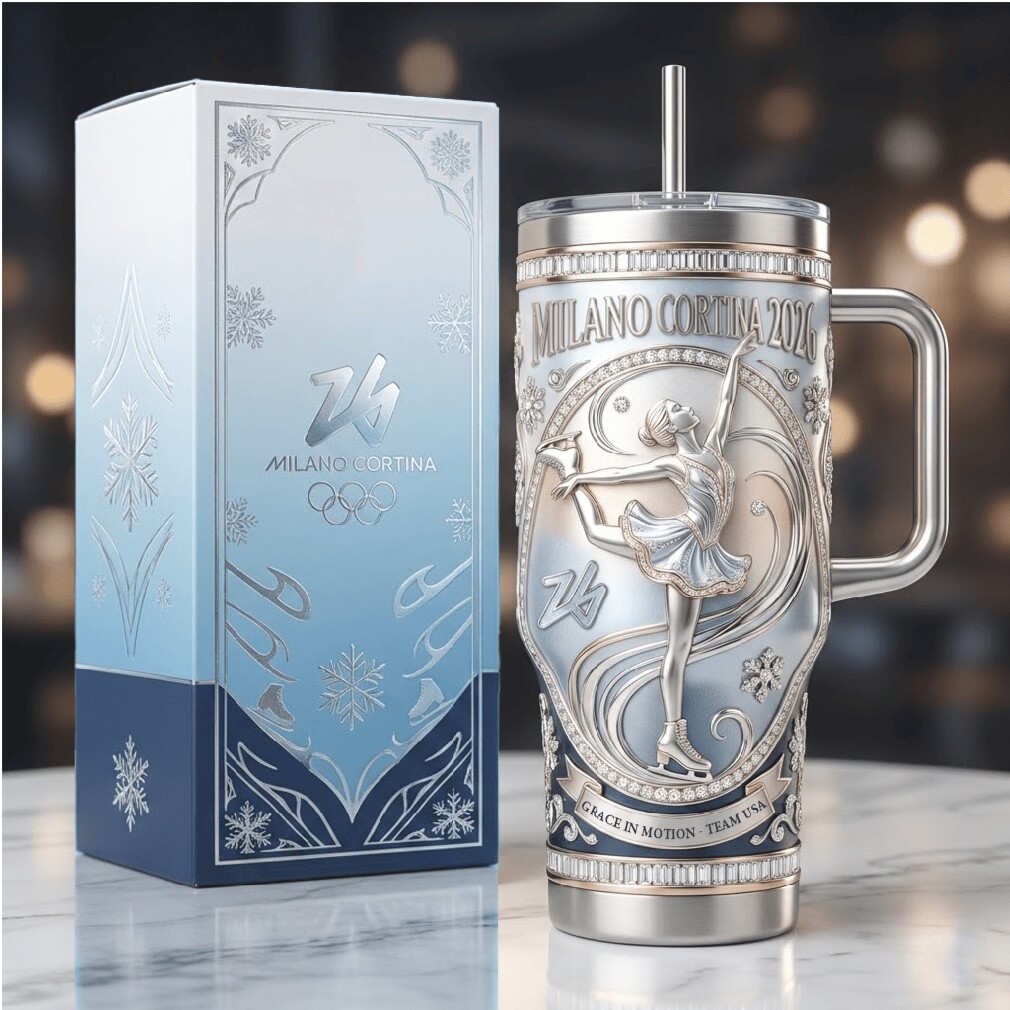 Milano Cortina 2026 Winter Olympics Figure Skater 3D Embossed Silver Tumbler Milano Cortina 2026 Winter Olympics Figure Skater 3D Embossed Silver Tumbler