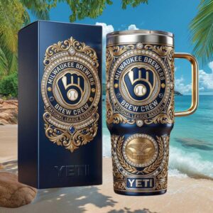 Milwaukee Brewers Brew Crew Filigree Gold & Blue 40oz Tumbler
