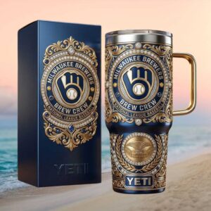 Milwaukee Brewers Brew Crew Filigree Gold & Blue 40oz Tumbler