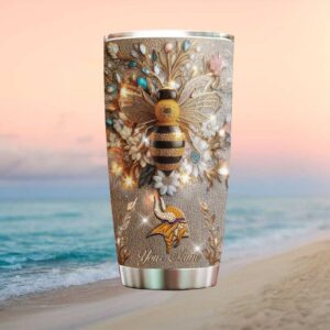 Minnesota Vikings Personalized Jeweled Bee Luxury NFL Tumbler